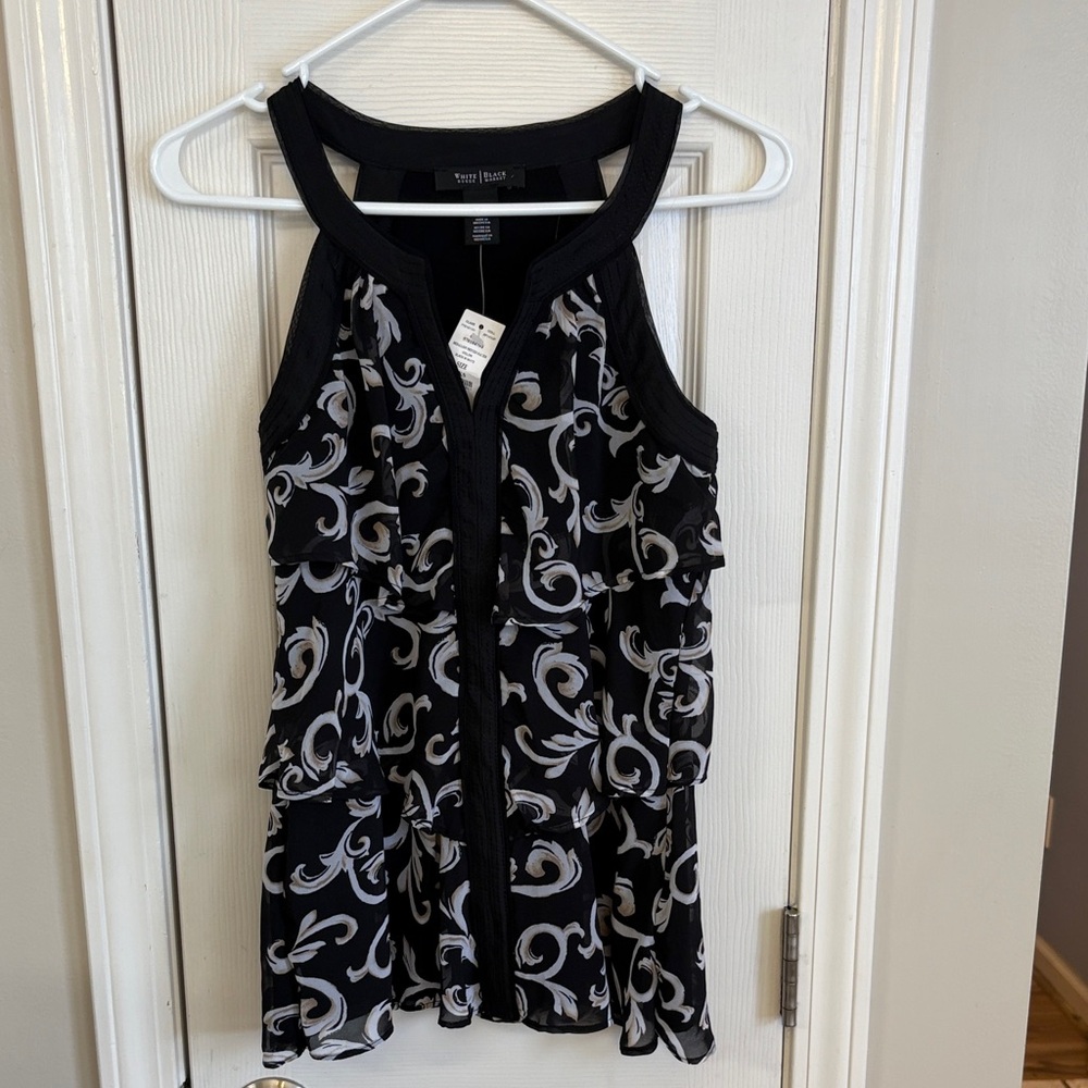 White House Black Market Black and White Sleeveless Top
